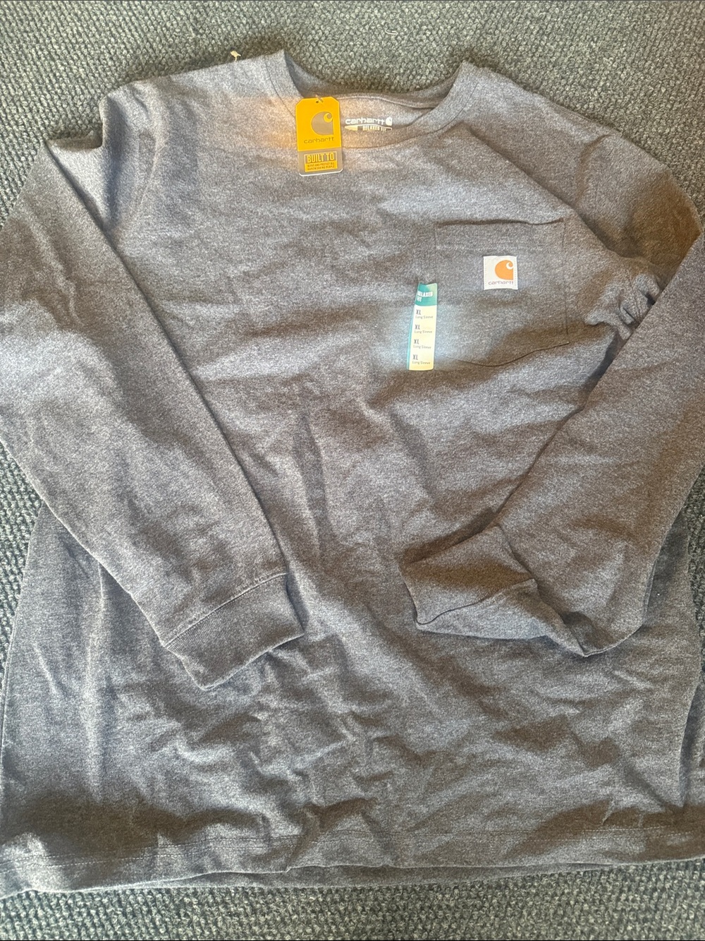 NWT Carhartt Men’s Heather Gray Crewneck Pocket long sleeve tee